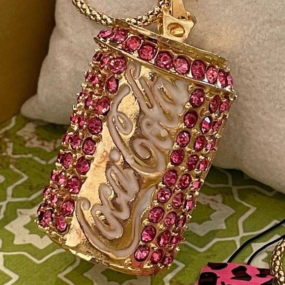 Betsey Johnson Coca-Cola Pendant Necklace | Pink Gold-Tone & Rhinestones | NEW - Picture 2 of 7